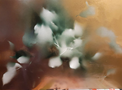 Pam, Holly & the Ivy, green, gold & bronze spray paint on foamboard .jpg